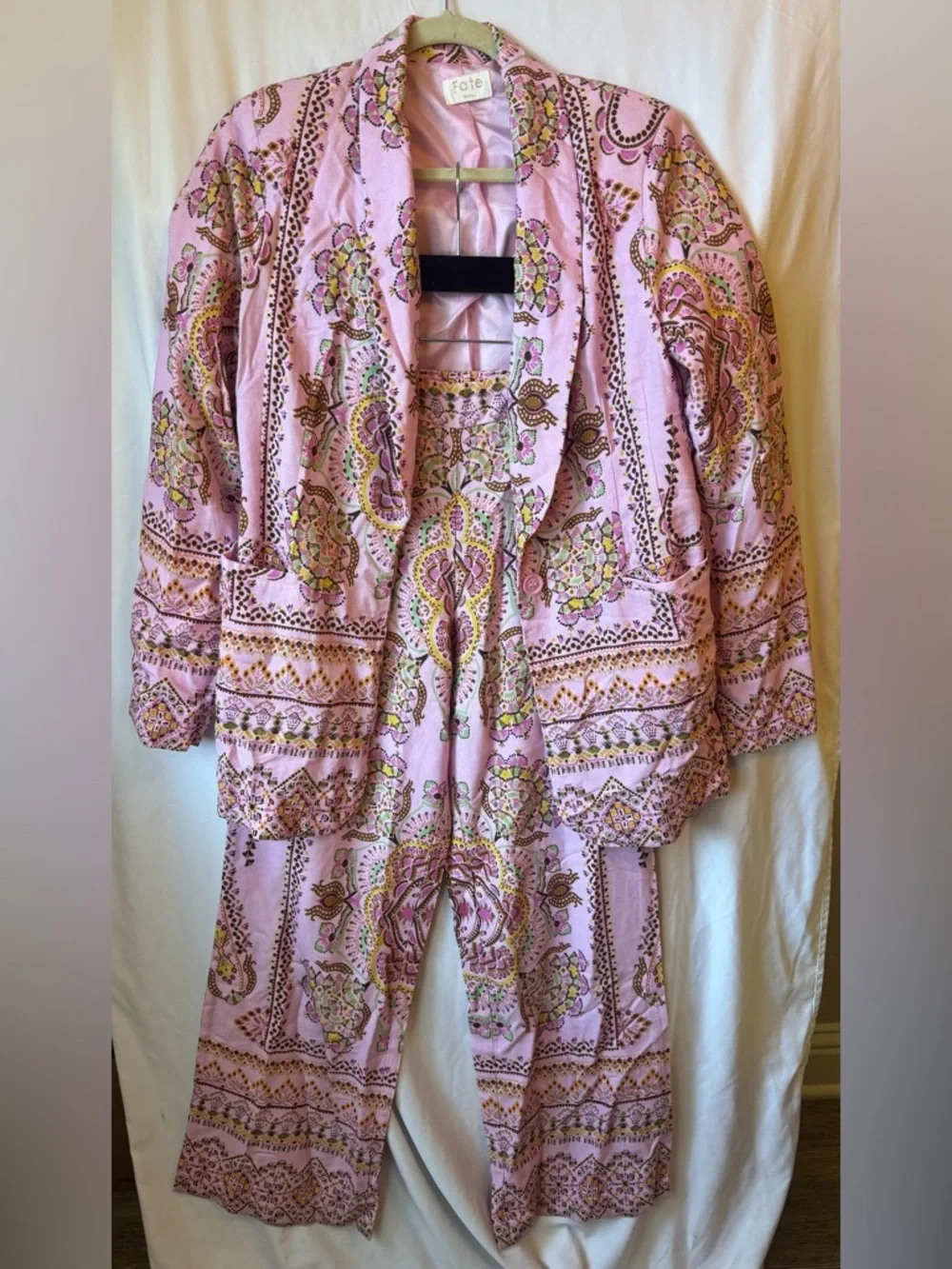 Pink Boho Printed Matching Set Blazer & Pants Chic Summer Outfit